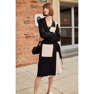 Black White Color Block Sweater Wrap Dress